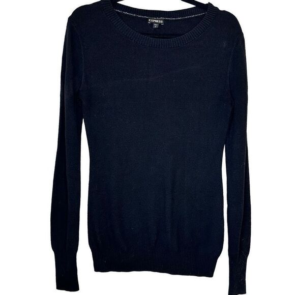 Express Crew Neck Rib-Knit Long Sleeve Pullover Sweater Black Large - Picture 1 of 3